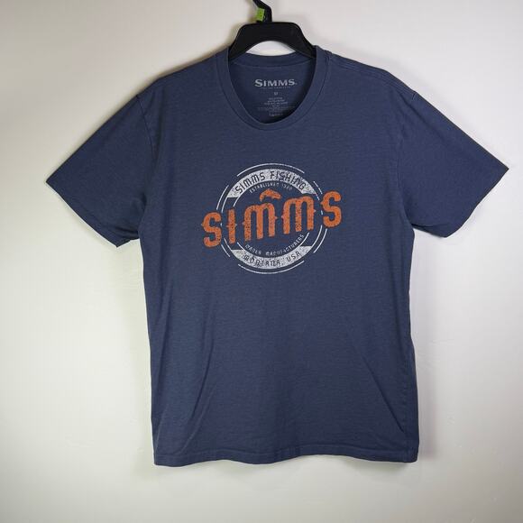 Simms Shirt Mens M Blue Outdoor Fishing Short Sleeve Crew Neck - Picture 1 of 6